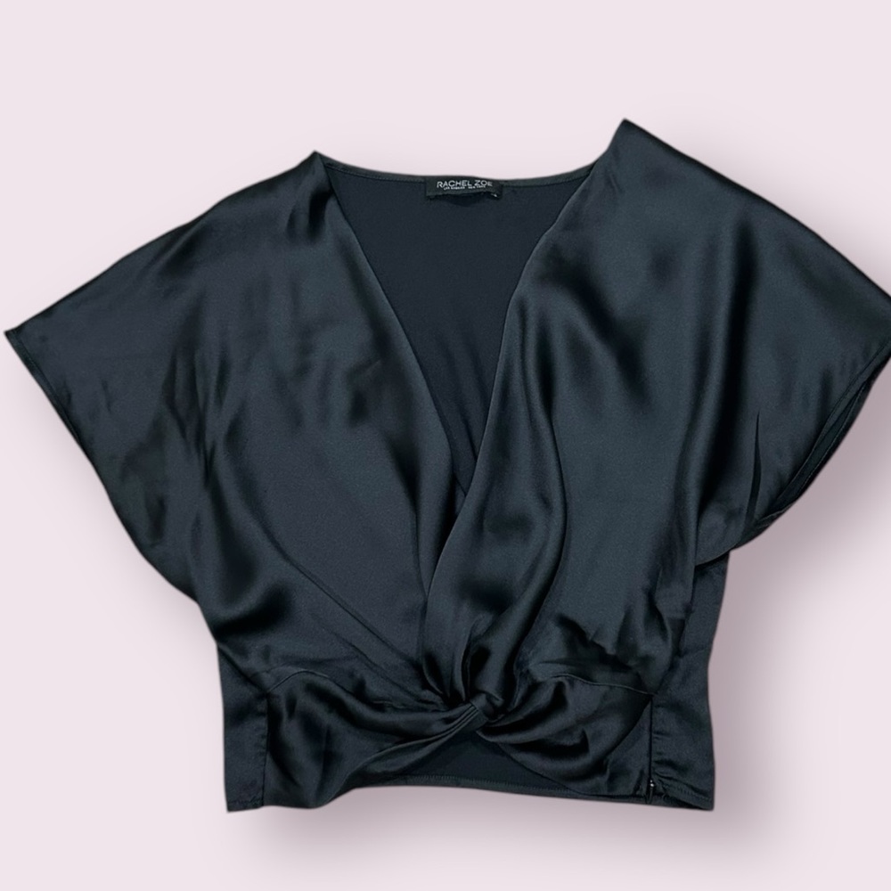 Elegant Rachel Zoe Black Satin Twist Top - Size M!